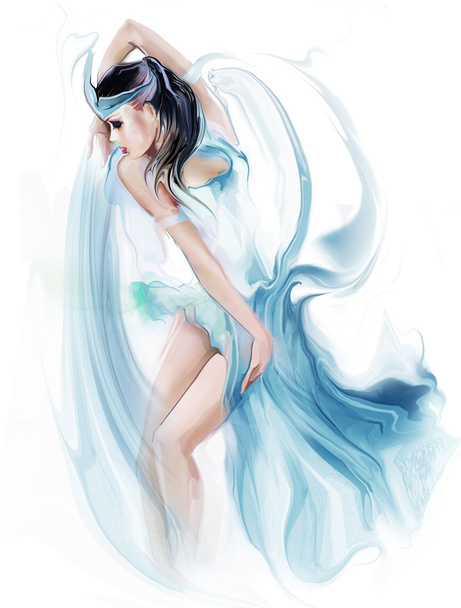 Dancer woman in blue dress - Фото, изображение