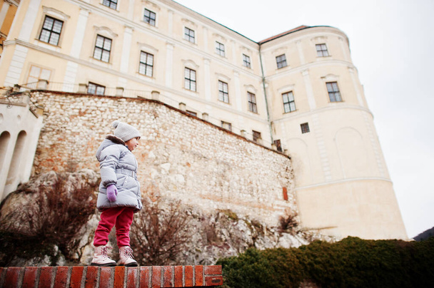 Girl at historical Mikulov Castle, Moravia, Czech Republic. Old European town. - Φωτογραφία, εικόνα