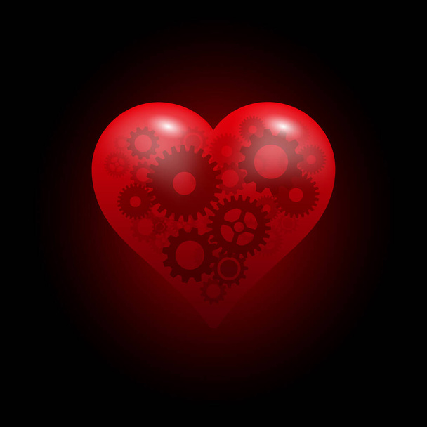 Gears inside a heart. Healthy heart concept. Vector illustration - Vector, Image
