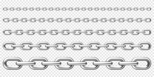 Реалистичная металлическая цепь с серебряными звеньями на клетчатом фоне. Векторная иллюстрация. - Вектор,изображение