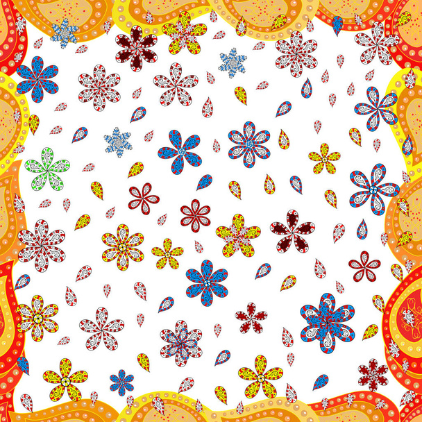 Χαριτωμένο μοτίβο φορέα λουλουδιών. Χρώμα άνοιξη Θέμα απρόσκοπτη μοτίβο φόντο. Λουλούδια σε κόκκινο, λευκό και κίτρινο χρώμα. Σχεδιασμός επίπεδων στοιχείων λουλουδιών. - Διάνυσμα, εικόνα