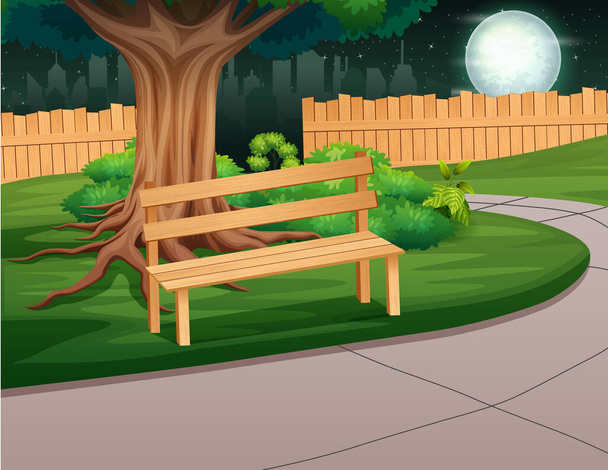 A wooden bench in the park at night landscape - Vector, Image