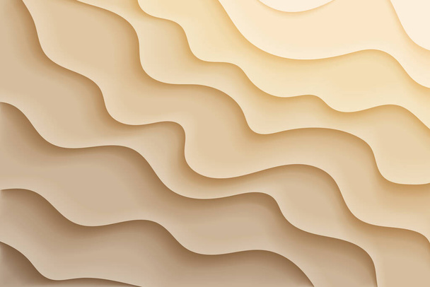 Sand background with wavy pattern. Abstract art beach, desert, coast texture in light beige color. 3d effect design illustration. Vector eps 10 - Вектор,изображение