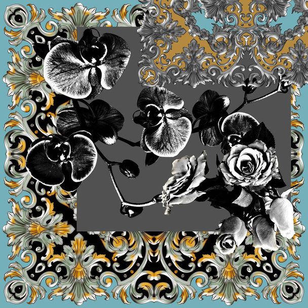 floral geometric pattern and geometric pattern - Photo, Image