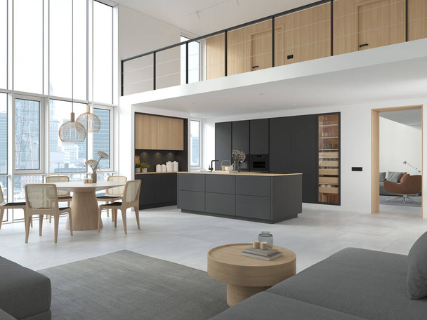 3D Illustration. Modern kitchen in loft apartment. - Foto, Imagem