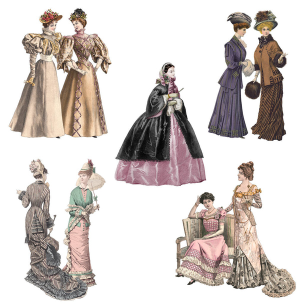 Викторианские и Эдвардианские дамы в модных платьях того времени - Фото, изображение