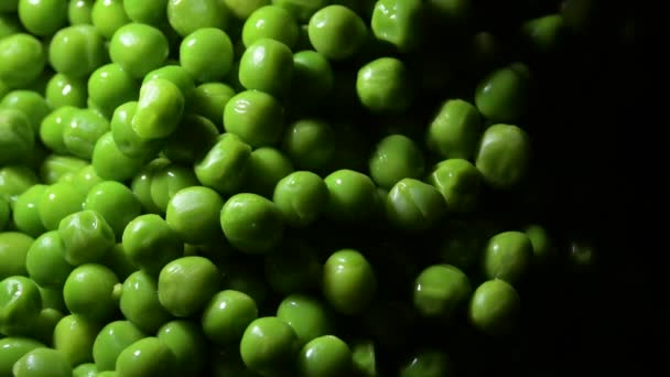 親密な光とトレイの上に新鮮な緑のエンドウ豆の山のジャイティング - 映像、動画