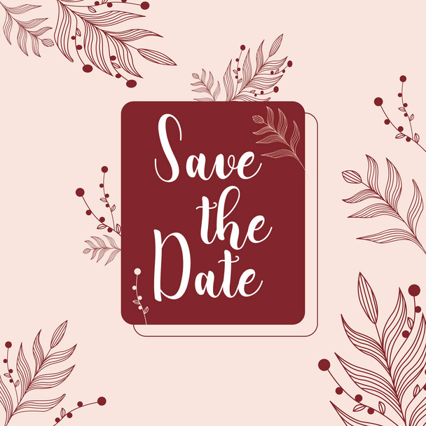 Save the date invitation minimalist floral template - Vettoriali, immagini