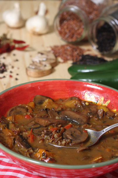 Mushroom and Peppers Soup with Wild Rice Mix of Sweet Bell Peppers and Mild Jalapenos - Фото, зображення