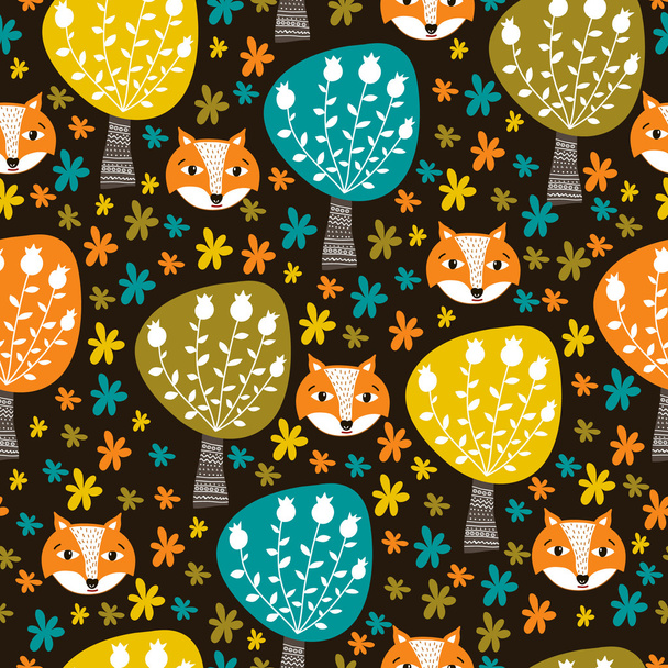 pattern with fox in forest - Vector, Image