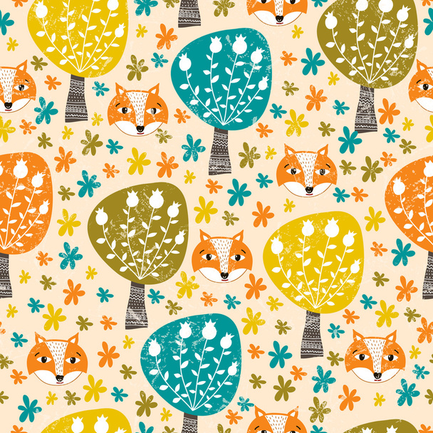 pattern with fox in forest - Vector, Image