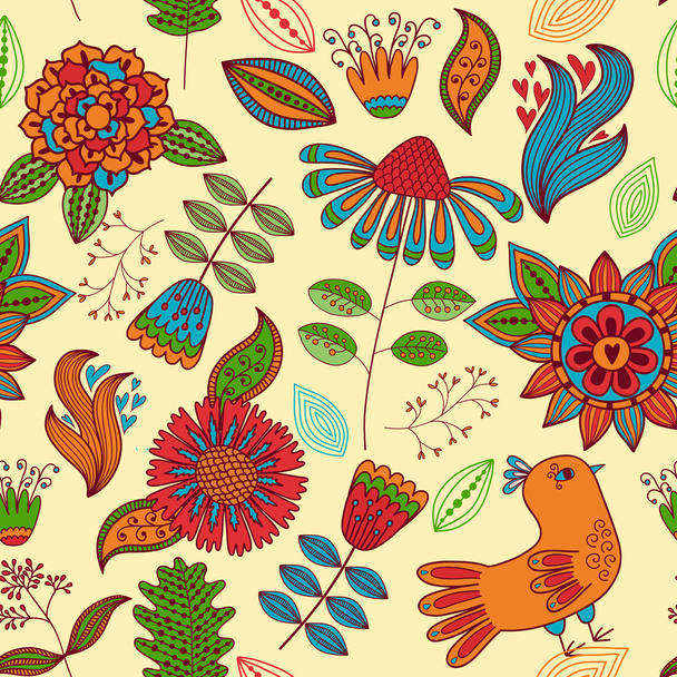 virágok és a madarak textúra - Vektor, kép