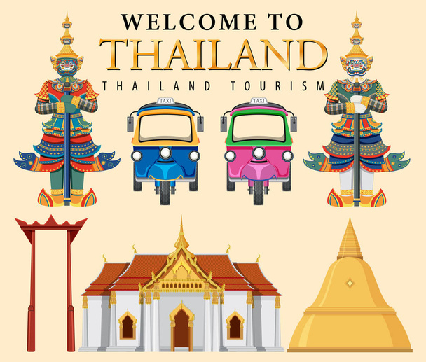 Tailândia icônico turismo atração fundo ilustração - Vetor, Imagem
