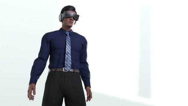 3D Render: Male character wearing Virtual Reality Headset to have an exciting experience for cyberspace technology - Photo, image