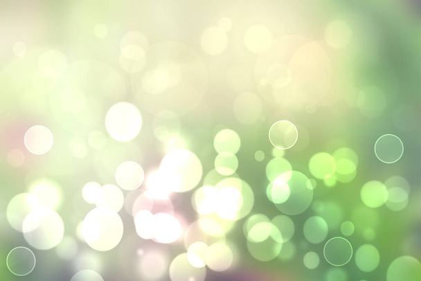 Hello spring background. Abstract delicate bright spring or summer landscape texture with natural green yellow white bokeh lights and sunshine. Beautiful backdrop with space. - Photo, Image