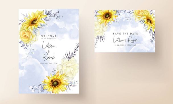 Conjunto de tarjetas de boda floral acuarela - Vector, Imagen
