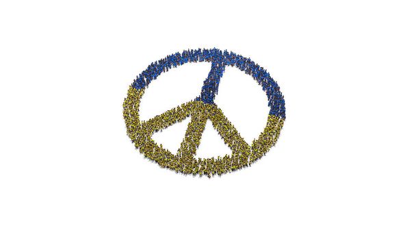 Lidé Shromáždit a formulář Ukrajinská vlajka barevný symbol míru - Fotografie, Obrázek