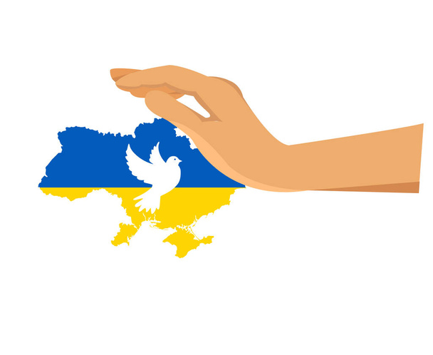 Ukraine Flagge Emblem Karte mit Friedenstaube und Handsymbol Abstraktes Nationales Europa Vektor Illustration Design - Vektor, Bild
