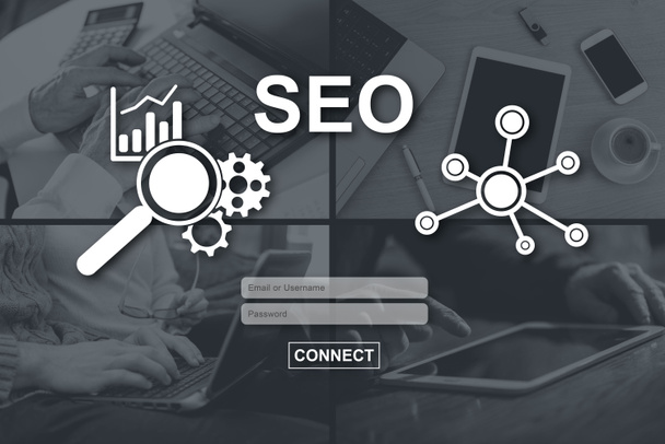 Seo concept illustrated by pictures on background - Fotoğraf, Görsel