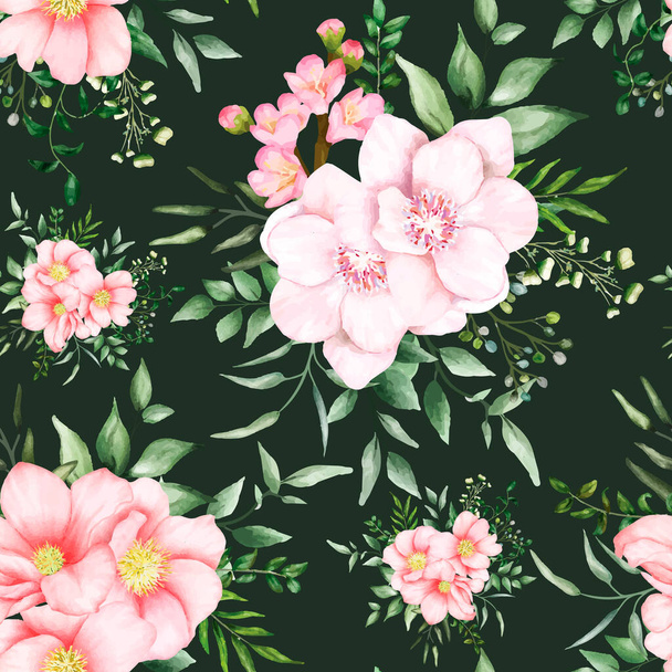 Hand drawn watercolor romantic floral seamless pattern - Vetor, Imagem