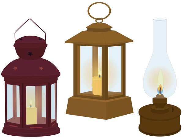 Ateş lambalarını aç farklı tipte koleksiyon vektörü illüstrasyonu - Vektör, Görsel