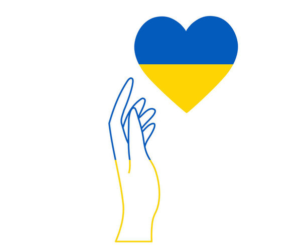 Ukraine Flag Heart And Hand Emblem National Europe Abstract Symbol Vector illustration Design - Vector, Image