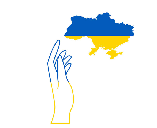 Ukraine Flag Map And Hand Emblem National Europe Abstract Symbol Vector illustration Design - Vektör, Görsel
