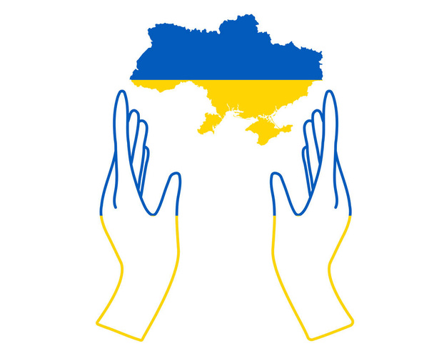 Ukraine Flagge Emblem Karte mit Hands Symbol Nationales Europa Abstraktes Design Vektorillustration - Vektor, Bild