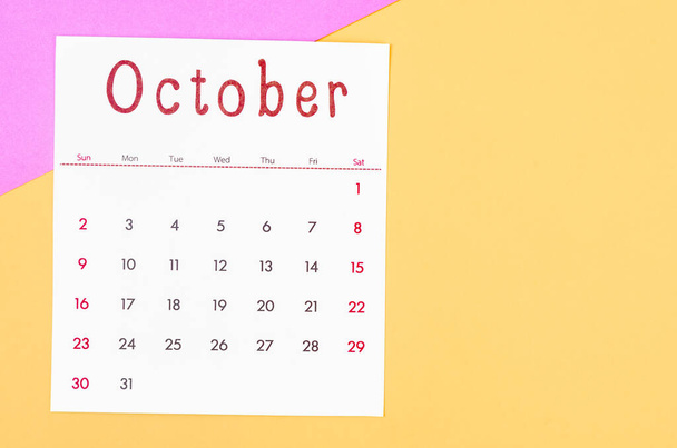 The October 2022 calendar on multicolored background. - Fotoğraf, Görsel