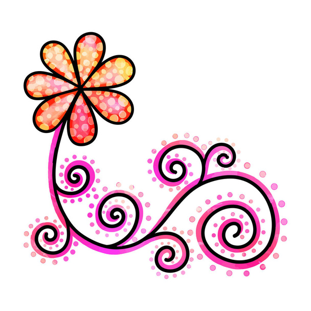 Živé ručně kreslené, vířící čmáranice sedmikráska květina s akvarelovými efekty. - Vektor, obrázek