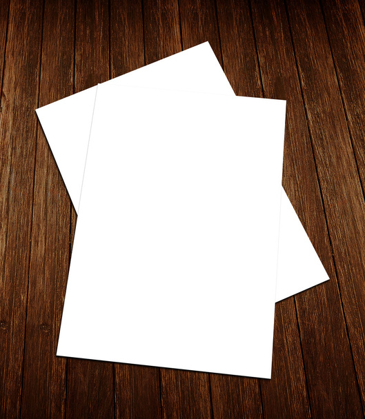Libro blanco en blanco Colección de folletos A-4 sobre fondo de madera
 - Foto, Imagen