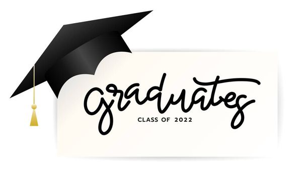 Graduated with mail and cap in congratulations Class of 2022. Template design ,isolated on white background ,Vector illustration EPS 10 - Vector, Image