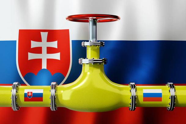 Gázvezeték, Szlovákia és Oroszország zászlói - 3D illusztráció - Fotó, kép