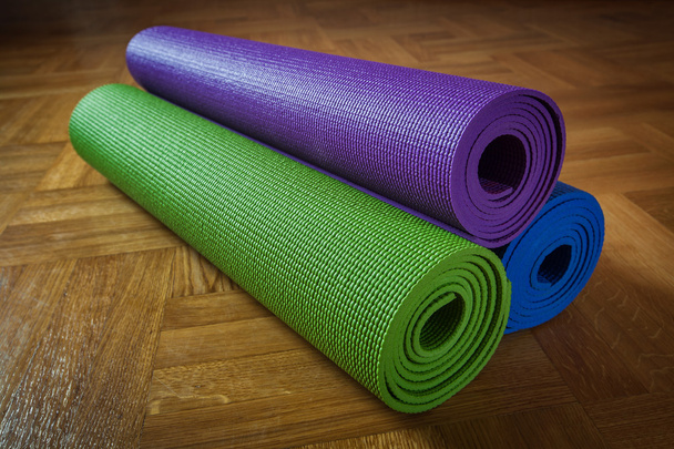 Girl plus size twine in gym yoga mat Royalty Free Vector