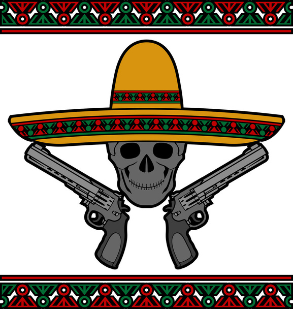 Skull with sombrero and pistols - ベクター画像