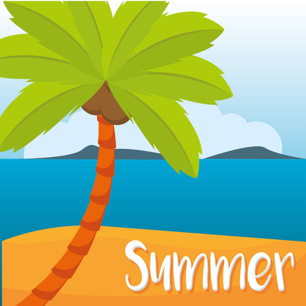 Poster Summer palm and beach vector illustration - Διάνυσμα, εικόνα