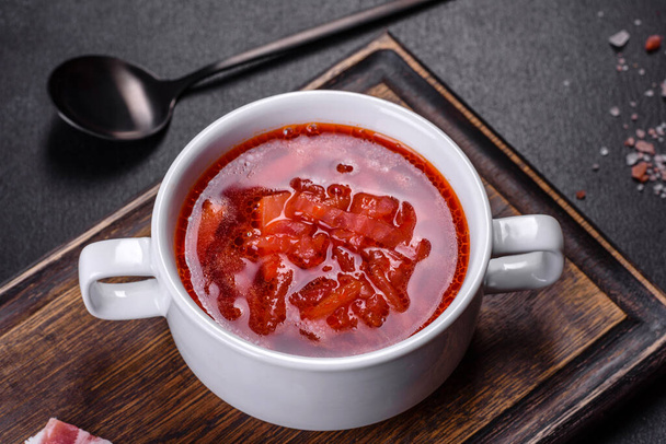 Slavic soup, Borsch, beet broth with vegetables and meat, Ukrainian soup - Photo, Image