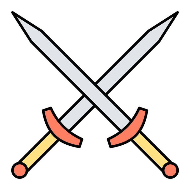 剣のアイコン。白い背景に孤立したウェブデザインのための中世の剣のベクトルアイコンの漫画 - ベクター画像