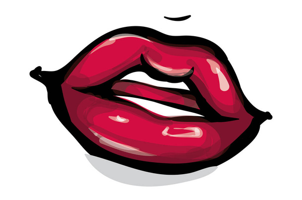 Woman full red lips vector illustration - Vector, Imagen