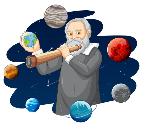 Portret Galileusza w stylu kreskówki ilustracja - Wektor, obraz