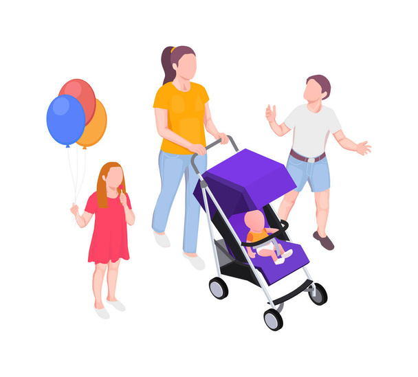Family Holiday Walk Composition - Vector, Image