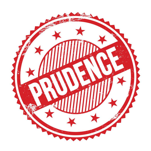 PRUDENCE text written on red grungy zig zag borders round stamp. - Photo, Image