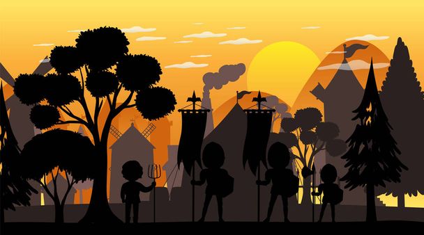 Silhouette medieval cartoon background illustration - Vector, Image