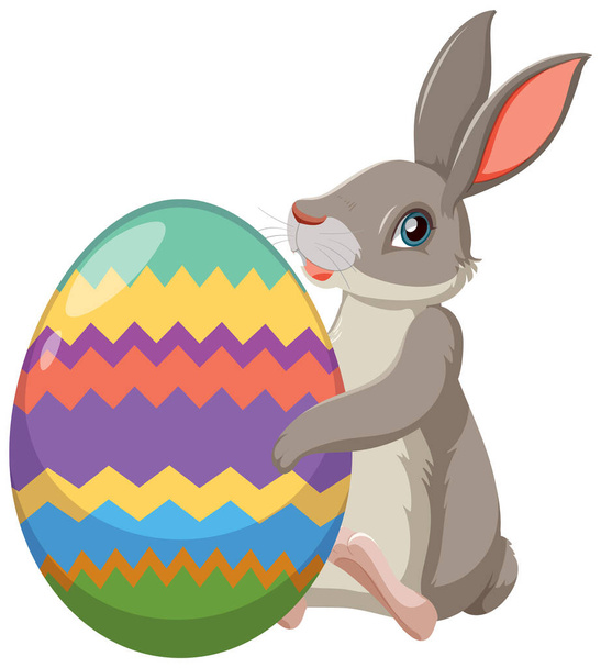 Cute easter bunny with decorated egg illustration - Vektor, Bild