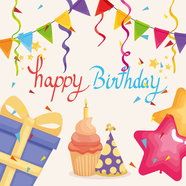 happy birthday lettering poster - Vector, Image