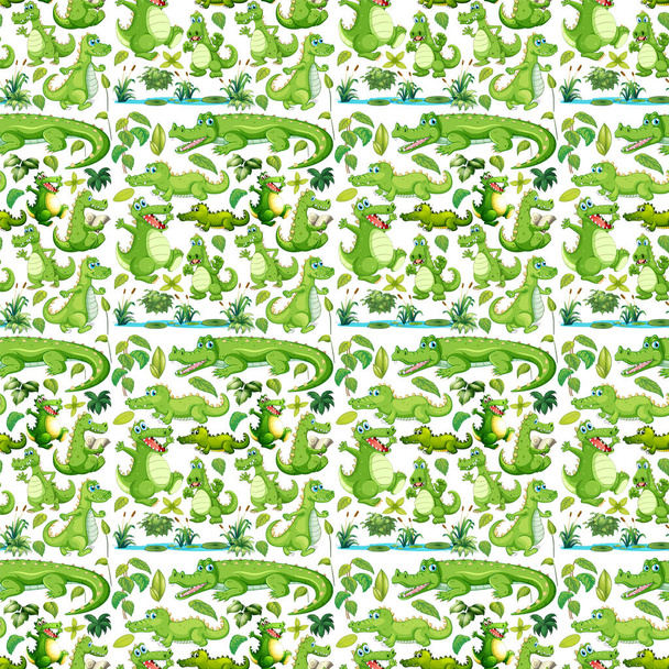 Naadloze achtergrond met groene krokodillen illustratie - Vector, afbeelding