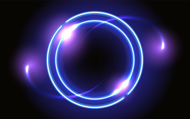 Abstract fantastic background with neon glowing round frame and shiny space portal into another dimension - Вектор,изображение