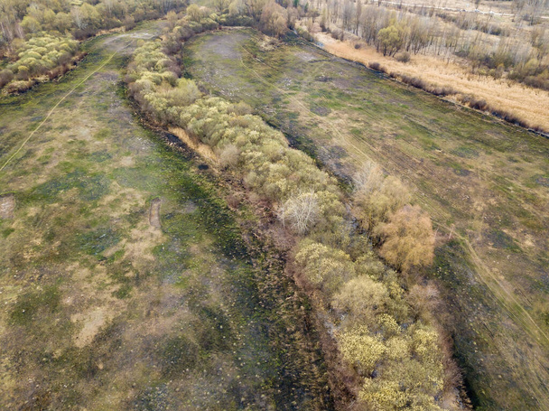 Tira de árvores verdes nos arredores da cidade. Vista aérea de drones. - Foto, Imagem