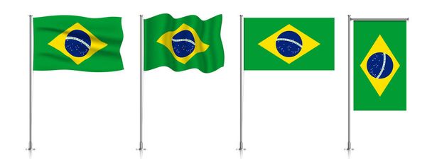 Brazil zászlók halmaza a fémrúdon. - Vektor, kép