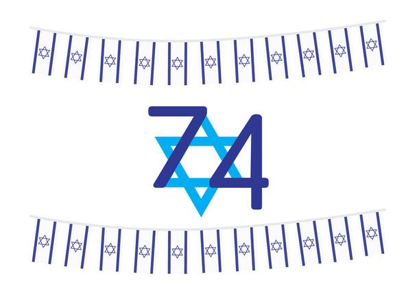 Israel 74th independence day banner, number, star of David and Israeli flags bunting - Vector, Image